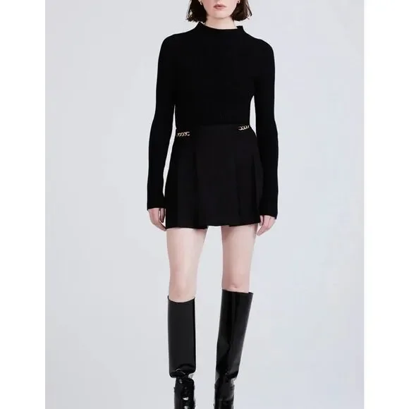 Derek Lam Black Filomena Knit Pleat Mini Dress - Picture 2 of 7